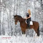 Mädchen auf Pferd im Winterwald